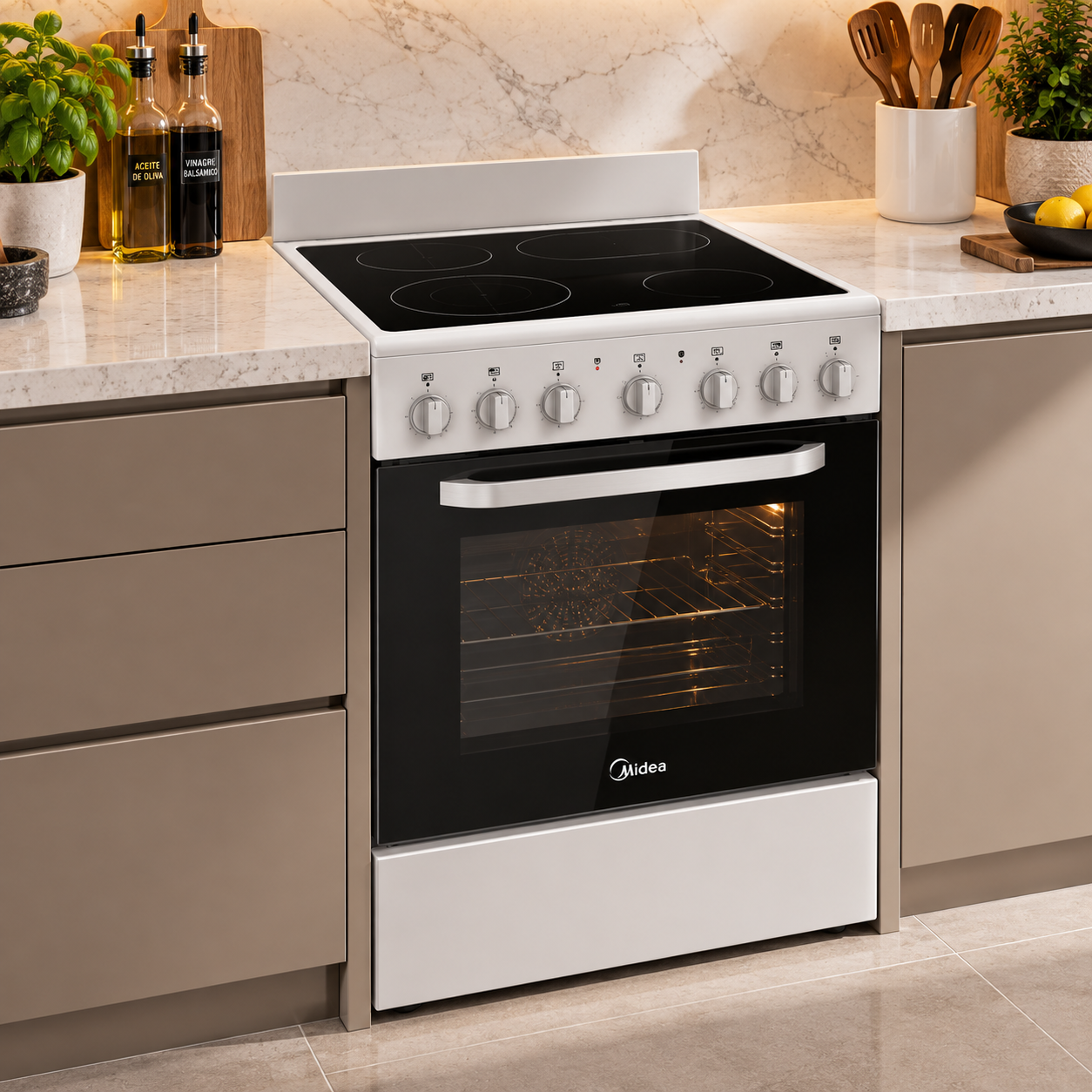 Cocina Eléctrica Vitrocerámica Midea de 24" 4 quemadores MES24FS2BADBG