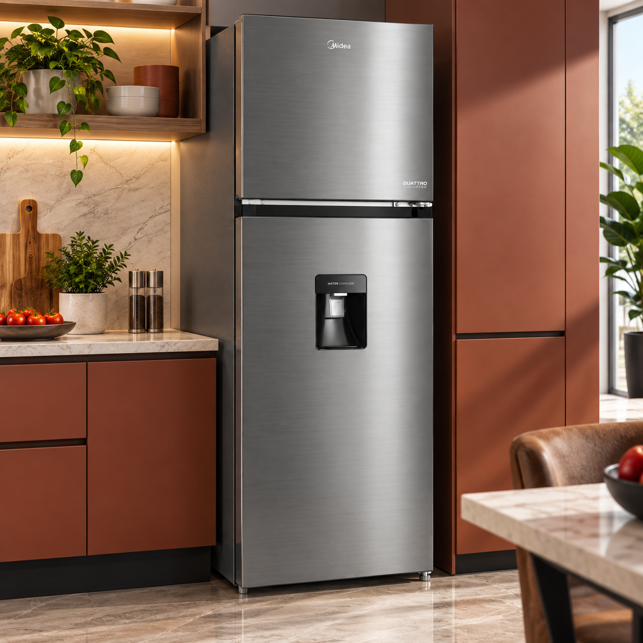 Refrigeradora Midea 10 Pies Congelador Superior MDRT385MTM46WD Plateado