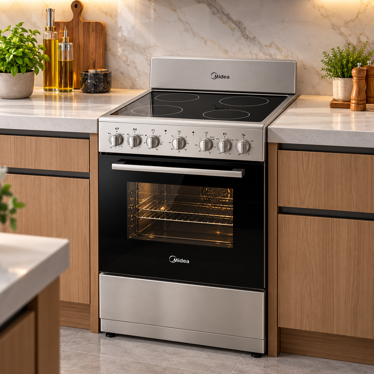 Cocina Eléctrica Midea Vitrocerámica de 20" 4 Quemadores MES20FS2BADBG Negro