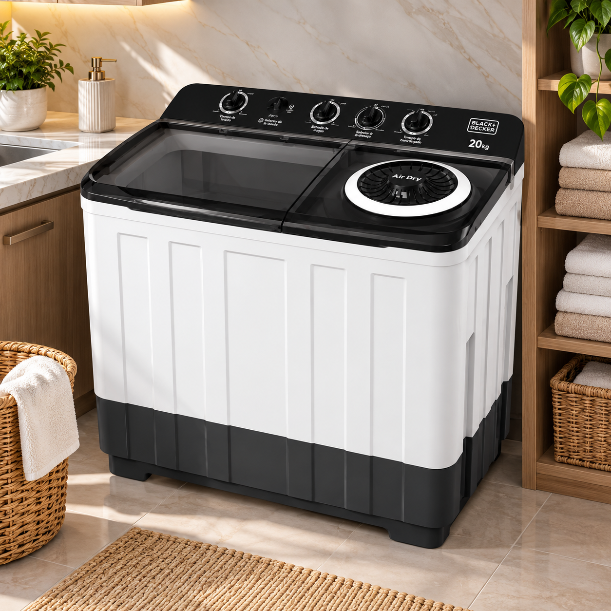 Lavadora Semiautomática Black+Decker 20 Kg Doble Tina Twin Tub BXWABH20TT