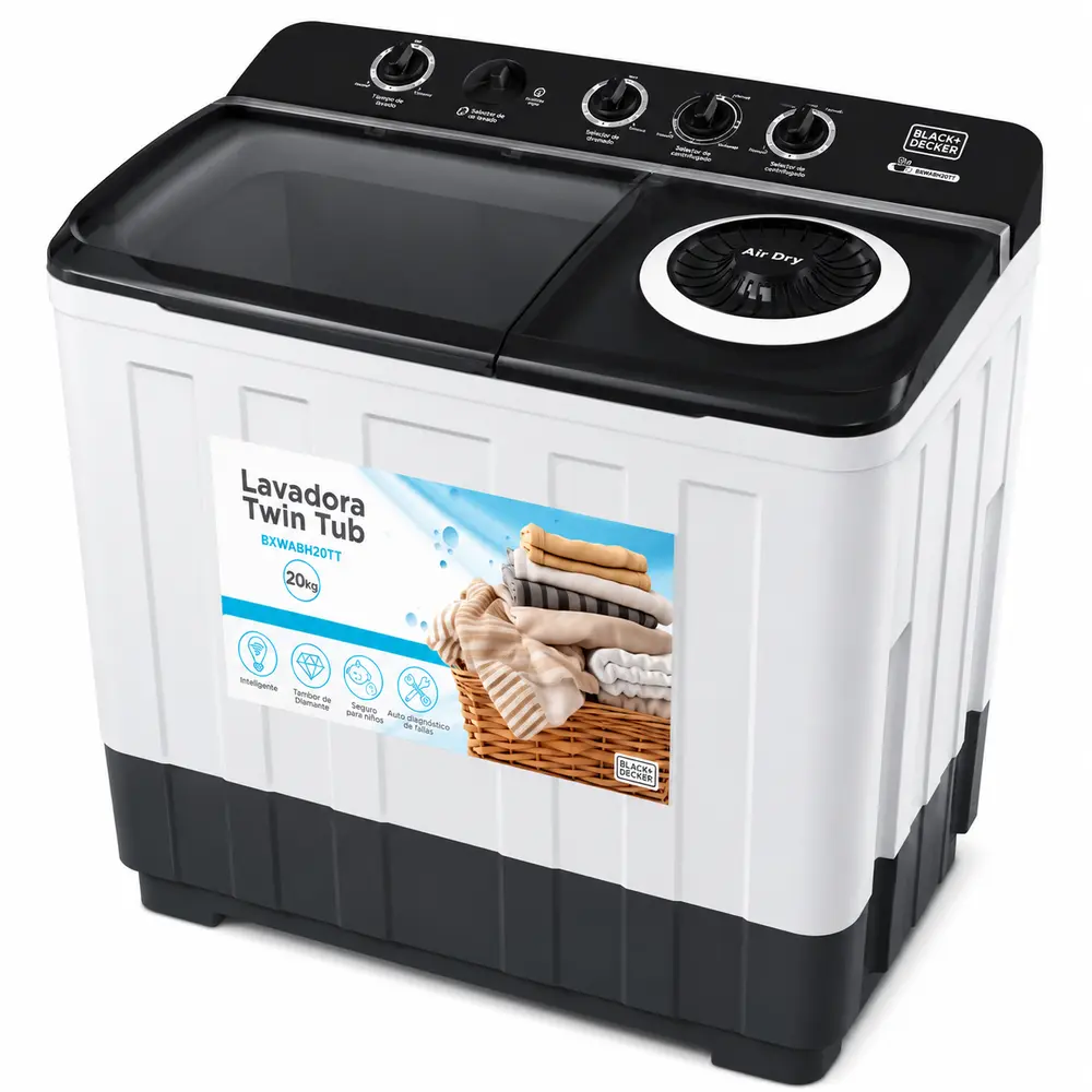 Lavadora Semiautomática Black+Decker 20 Kg Doble Tina Twin Tub BXWABH20TT - imagen 2