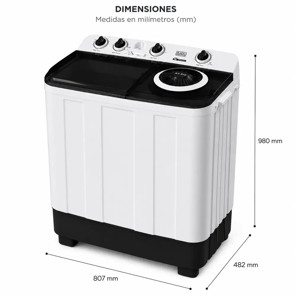 Lavadora Semiautomática Black+Decker 14 Kg Doble Tina Twin Tub BXWABH14TT  Blanco - imagen 4