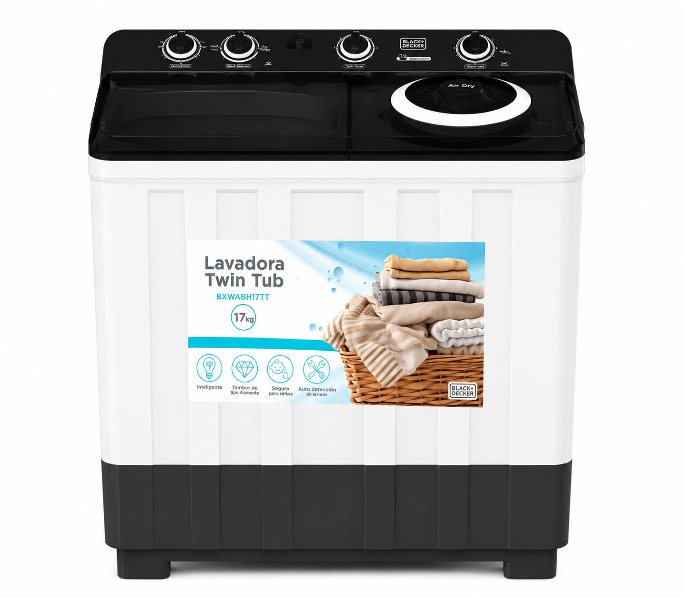 Lavadora Semiautomática Black+Decker 17 Kg Doble Tina Twin Tub BXWABH17TT Blanco - imagen 2