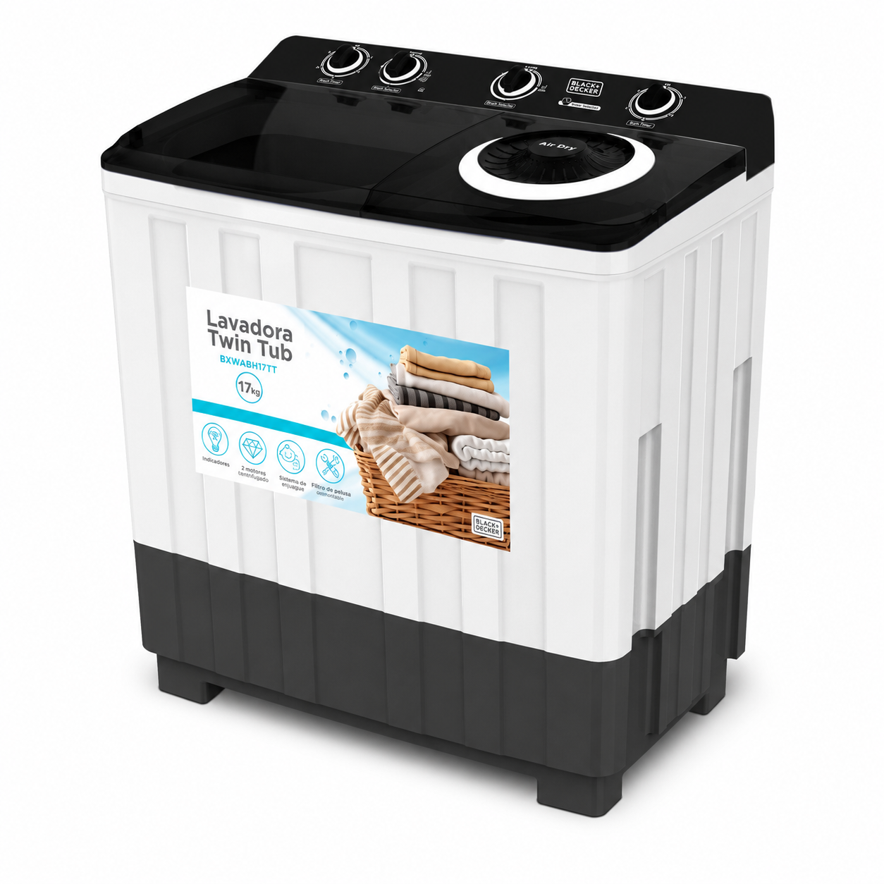 Lavadora Semiautomática Black+Decker 17 Kg Doble Tina Twin Tub BXWABH17TT Blanco - imagen 3
