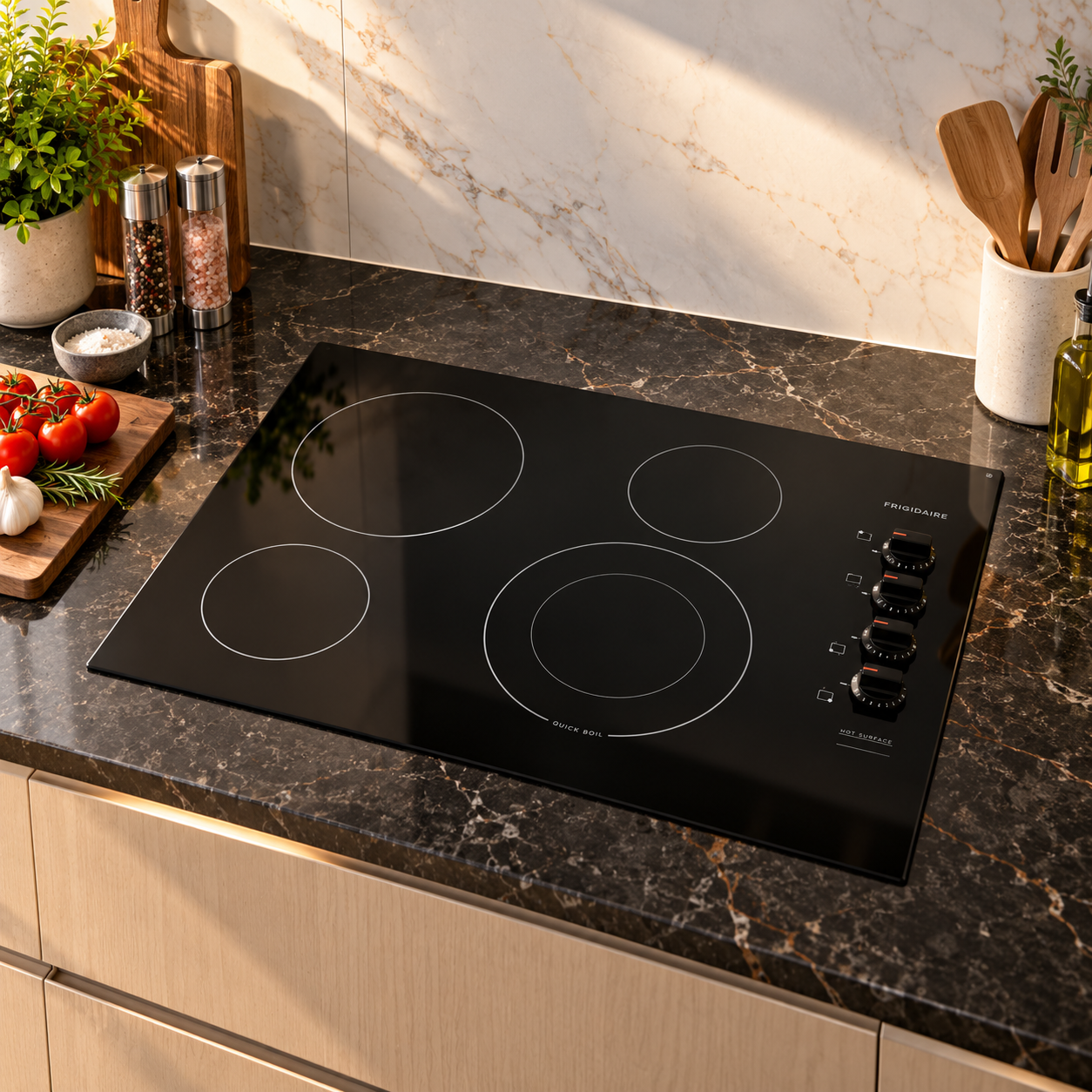 Plantilla Eléctrica Empotrable de Vitrocerámica Frigidaire 30"  4 Discos FFEC3025UB Negro
