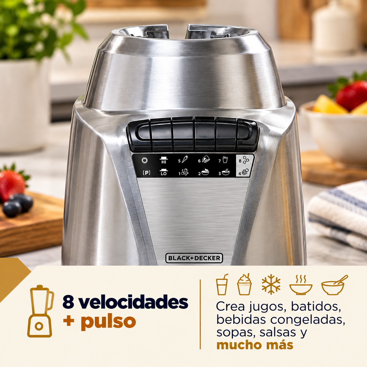 Licuadora Black + Decker de Vidrio 8 Velocidades 1.25L BL0876-2SDLA Gris - imagen 11