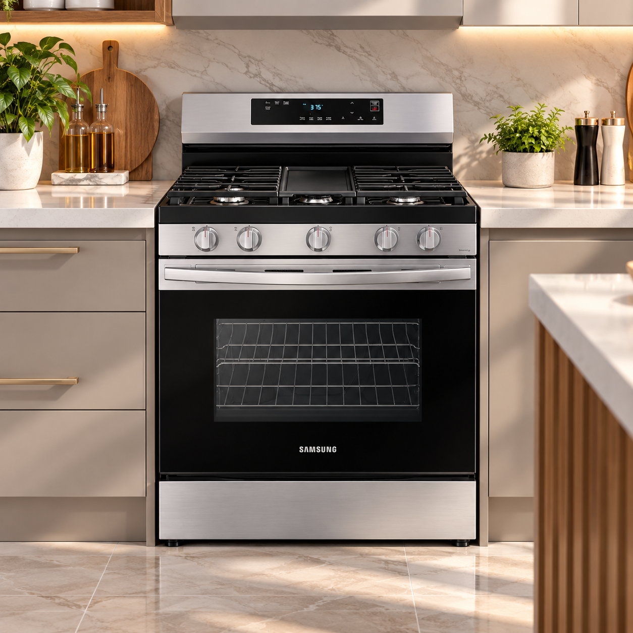 Cocina a Gas  Samsung 30" 5 Quemadores Horno Wi-Fi  Plancha NX60A6115SS/AP