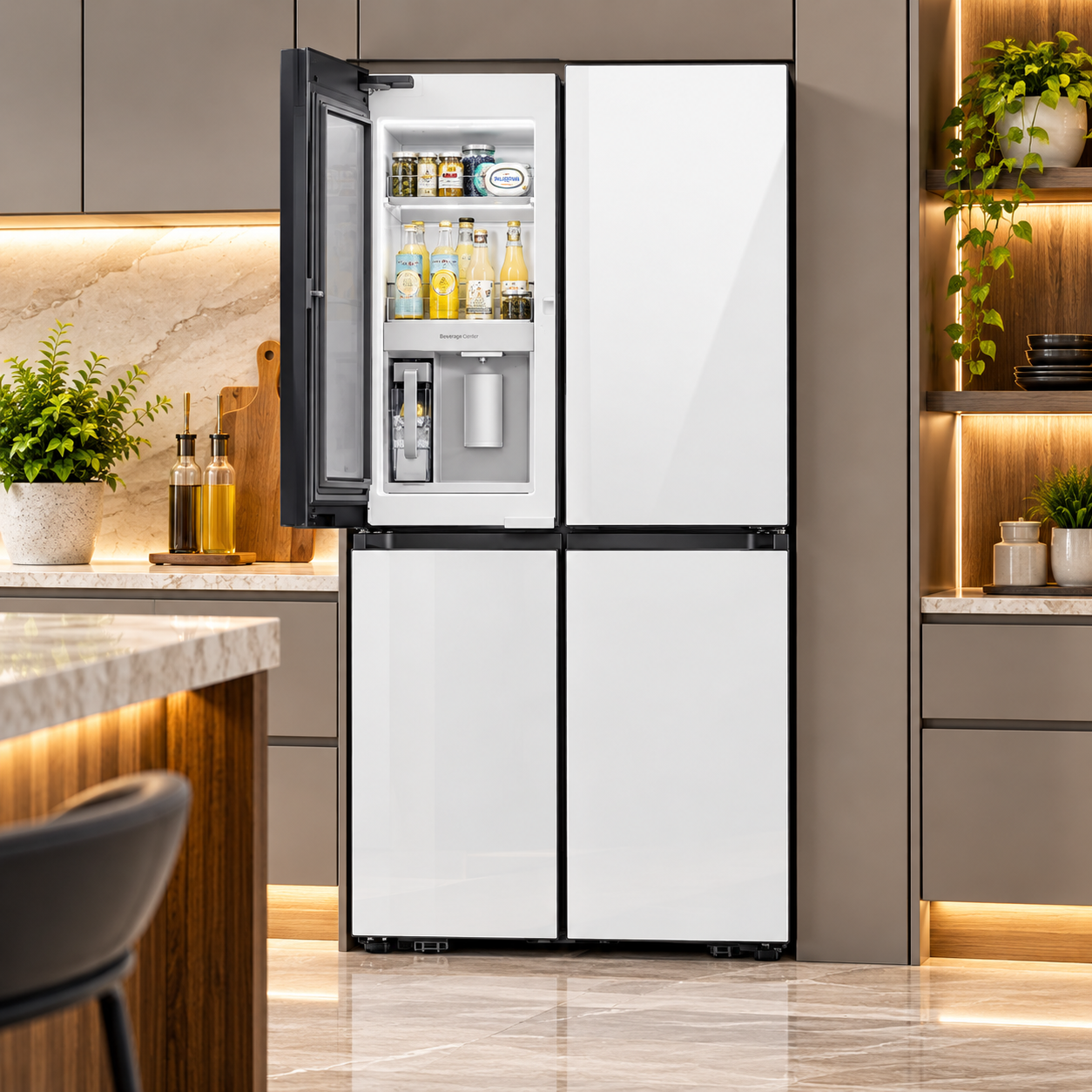 Refrigeradora Samsung Bespoke 29 Pies 4 Puertas con Centro de Bebidas RF29DB965012AP Blanca