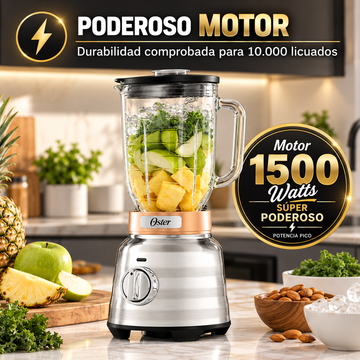 Licuadora Oster Osterizer Max 1500w Con Perilla 3 Velocidades BLSTPBRG Plateado - imagen 7