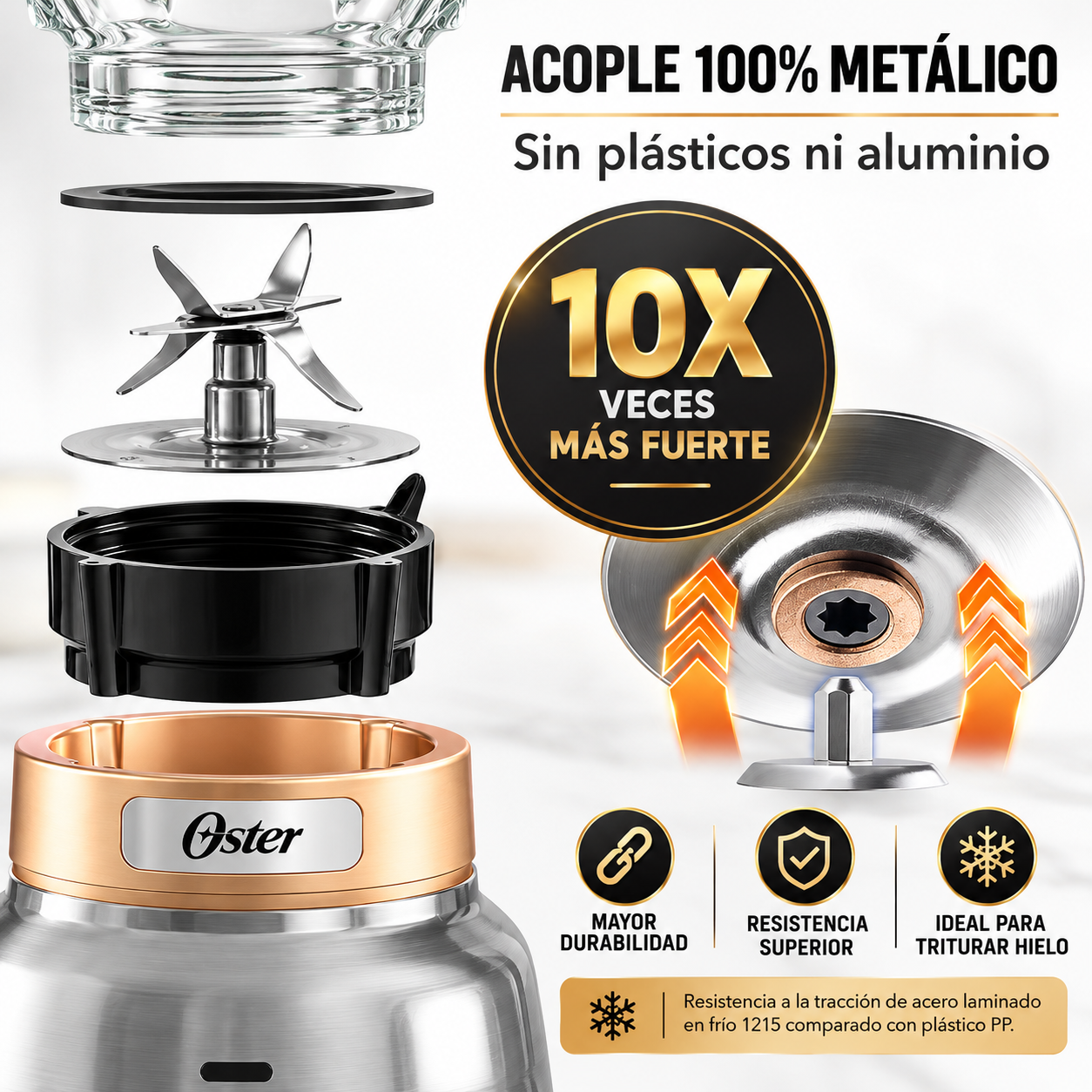 Licuadora Oster Osterizer Max 1500w Con Perilla 3 Velocidades BLSTPBRG Plateado - imagen 9