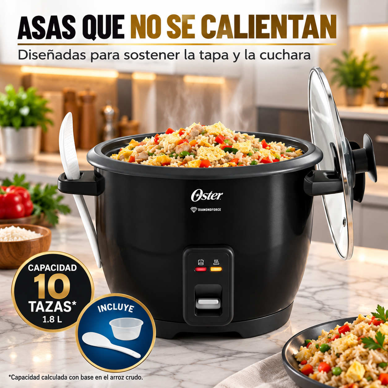 Olla Arrocera Oster 10 Tazas CKSTRCB10DFBLK Negro - imagen 4