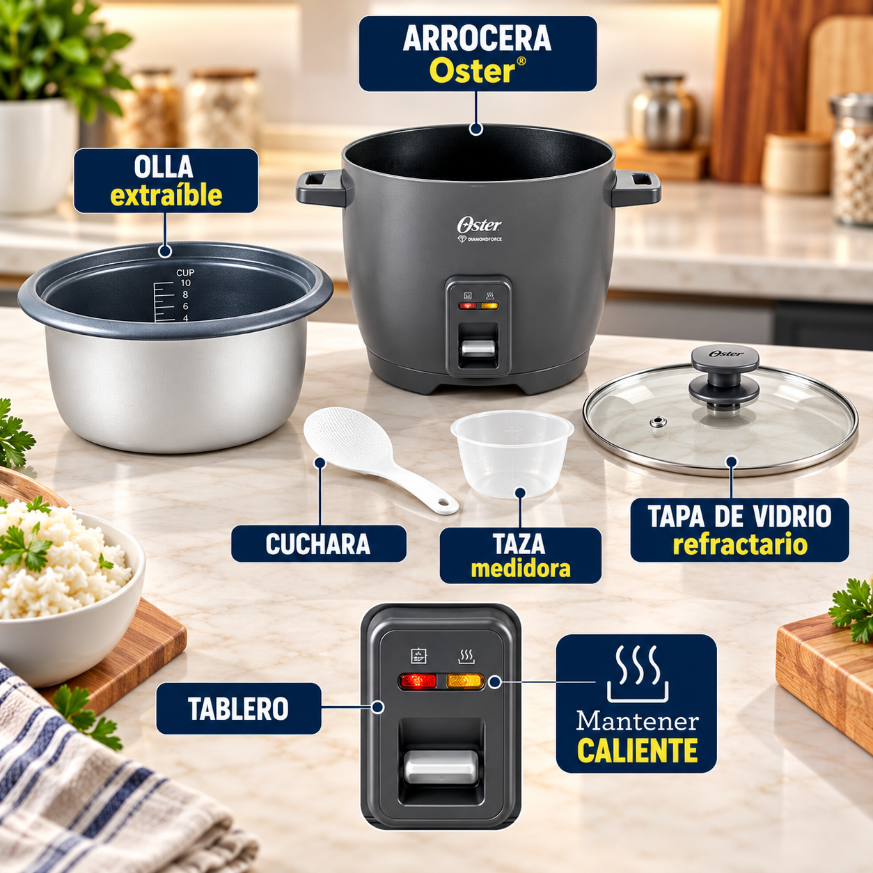 Olla Arrocera Oster 10 Tazas DiamondForce CKSTRCB10DFSKE Gris - imagen 8