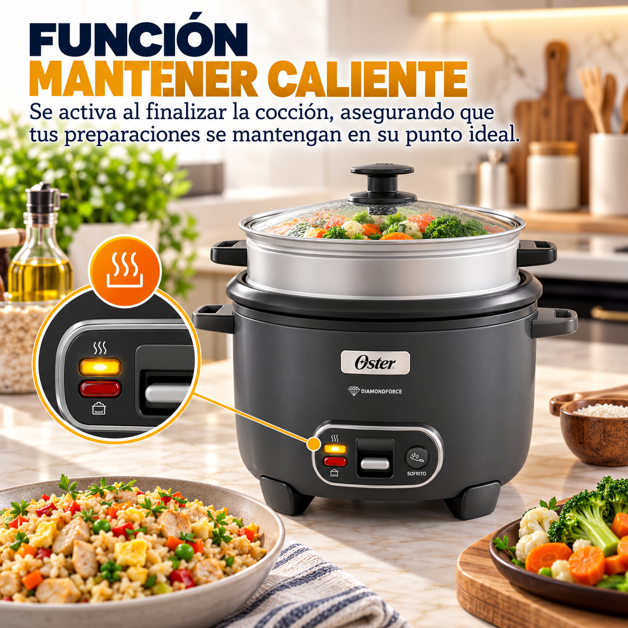 Olla Arrocera Oster  10 Tazas 3 en 1 Con Vaporera Y Sofrito  CKSTRC10DFSKE - imagen 8