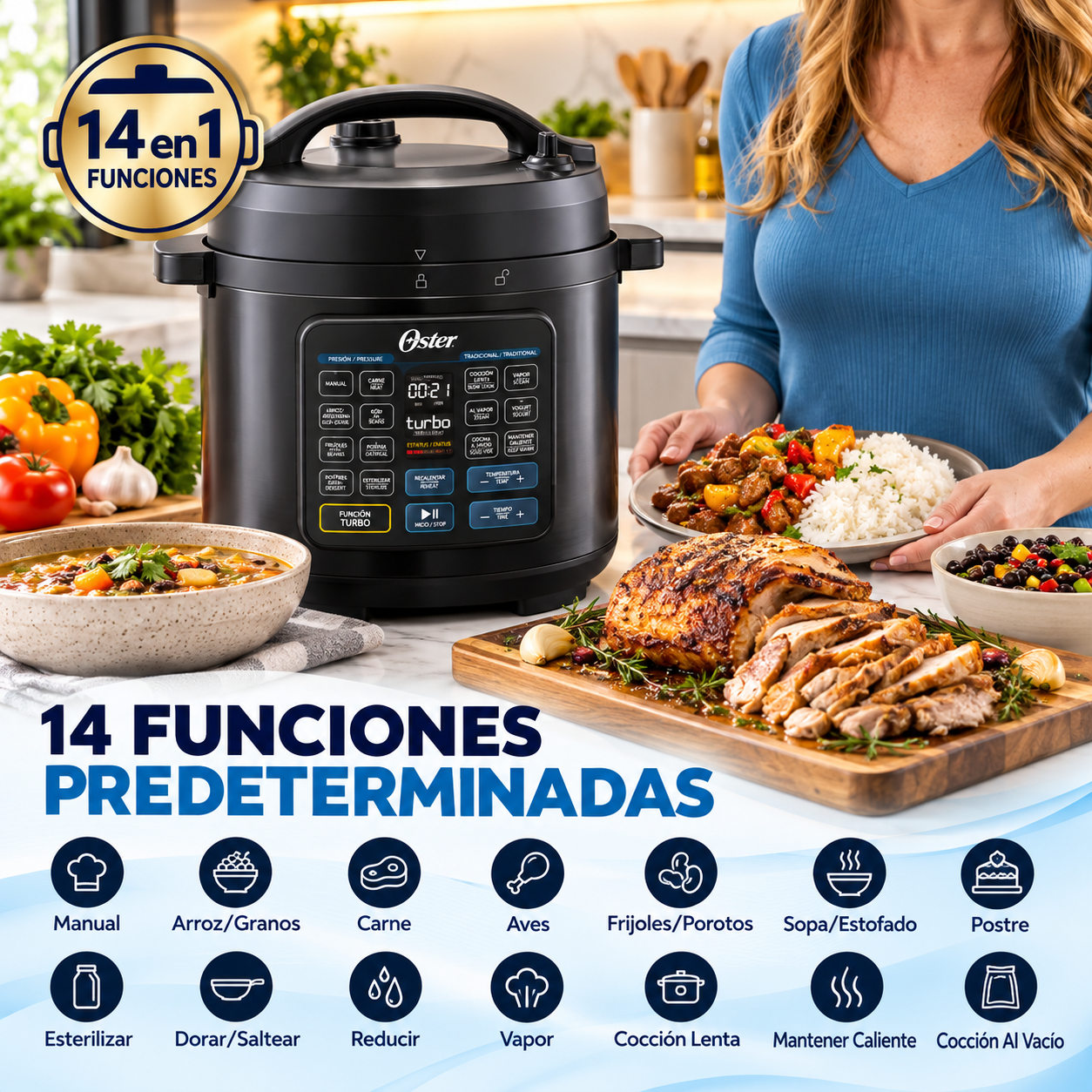 Olla Eléctrica  Multiuso Oster 5.7 L 14 Funciones CKSTPCECT57DF2CL - imagen 4