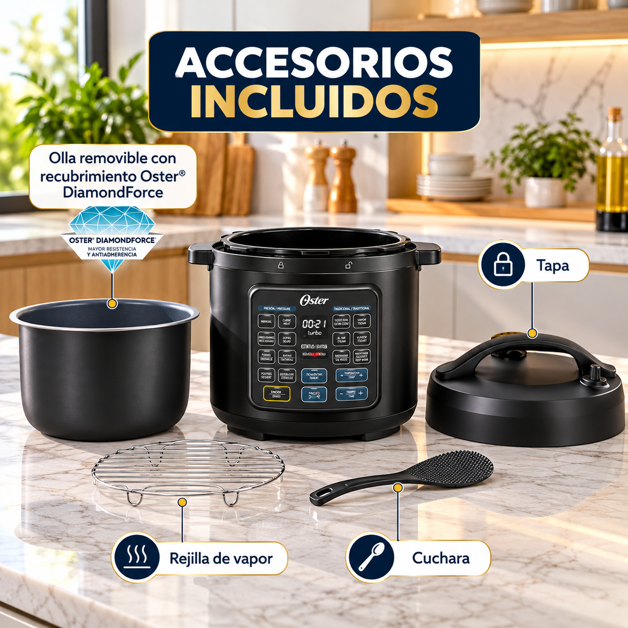 Olla Eléctrica  Multiuso Oster 5.7 L 14 Funciones CKSTPCECT57DF2CL - imagen 7