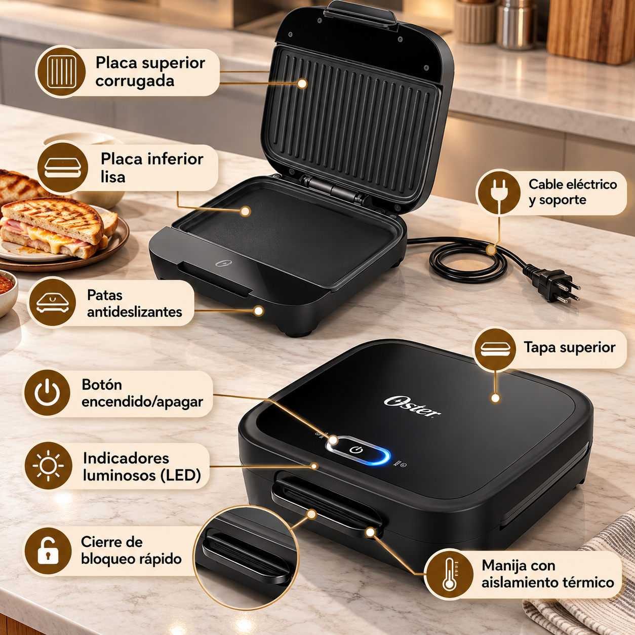 Sandwichera Oster de Platos Hondos Compacta CKSTSM400 - imagen 7