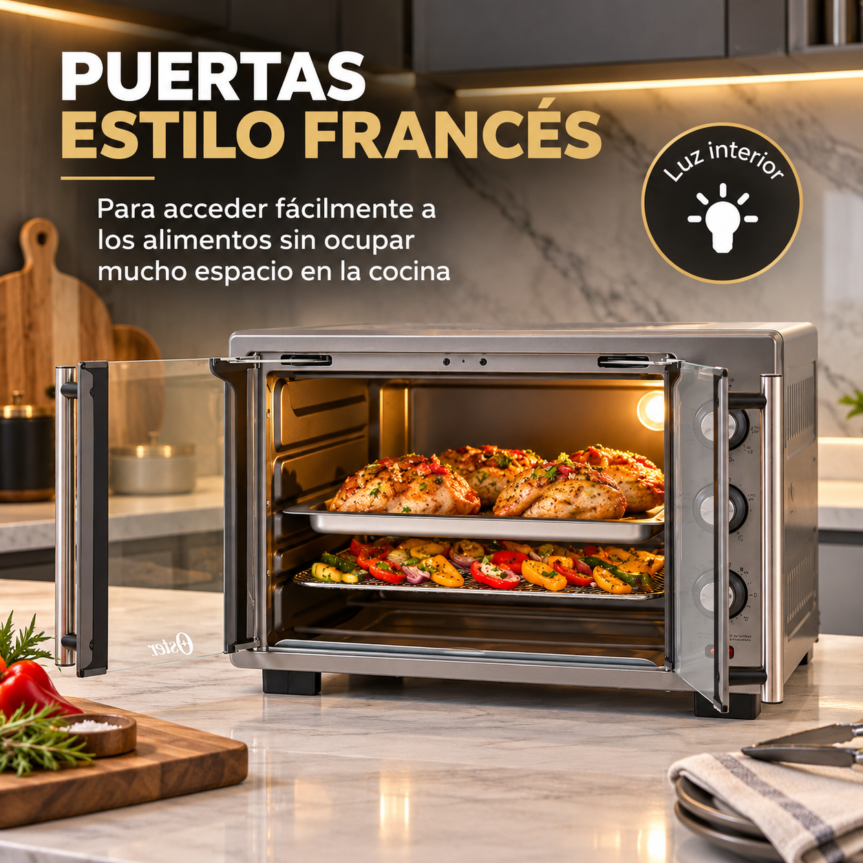 Horno con Freidora de Aire Oster 35L Puertas Francesas TSSTTV35FDMAFNS Gris - imagen 7