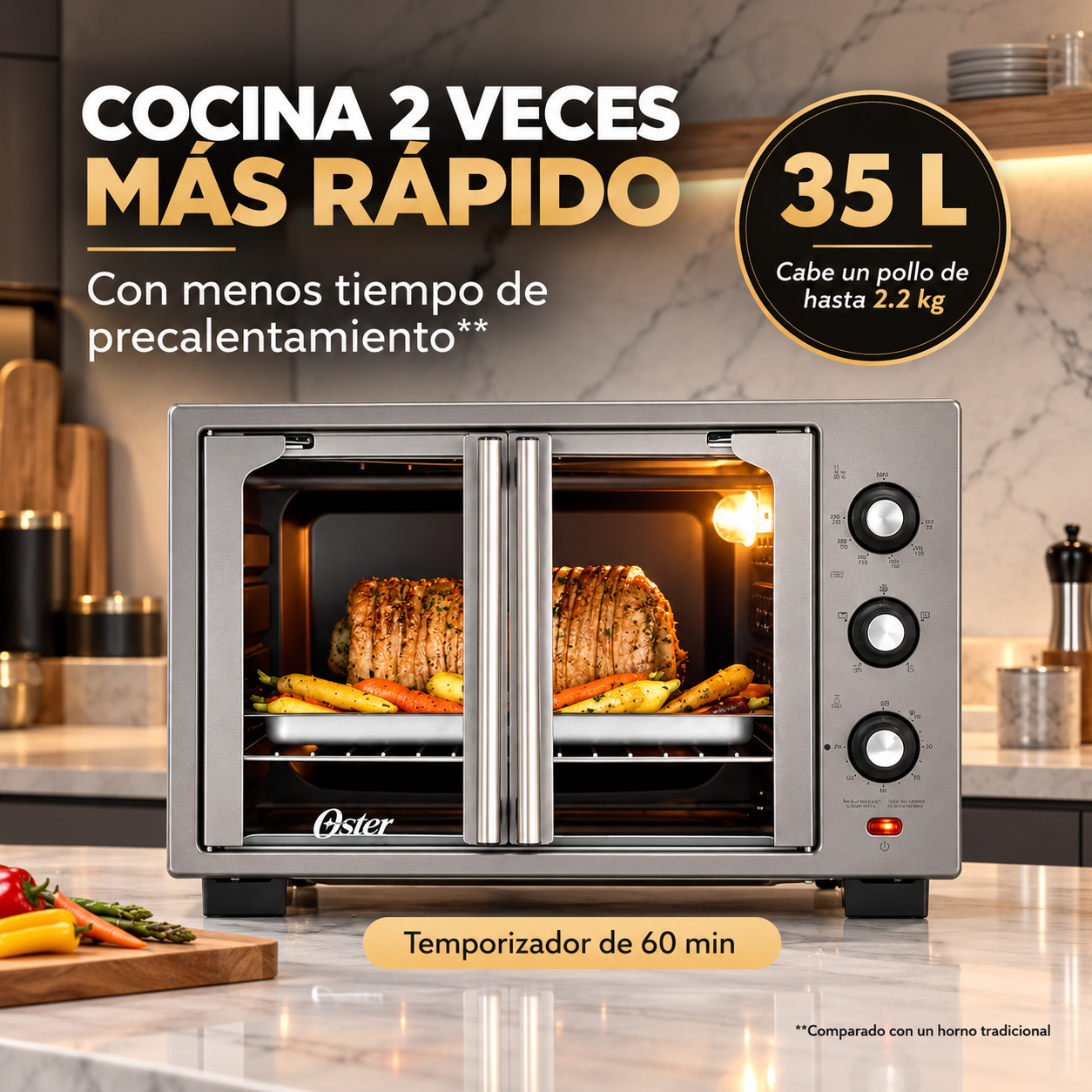 Horno con Freidora de Aire Oster 35L Puertas Francesas TSSTTV35FDMAFNS Gris - imagen 5