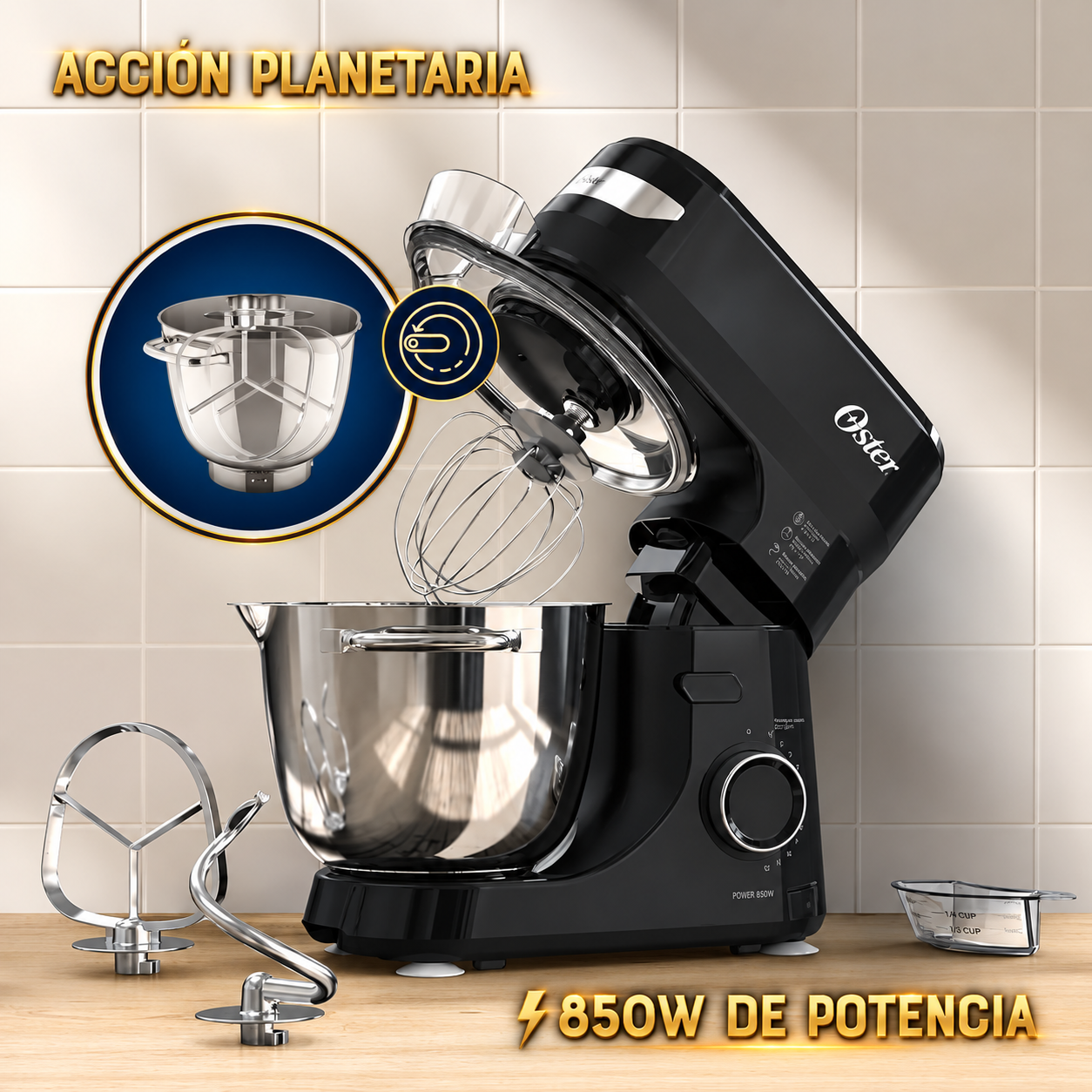 Batidora Planetaria de Pedestal Oster  Tazón 4L 850W FPSTSMPL2B Negro - imagen 5