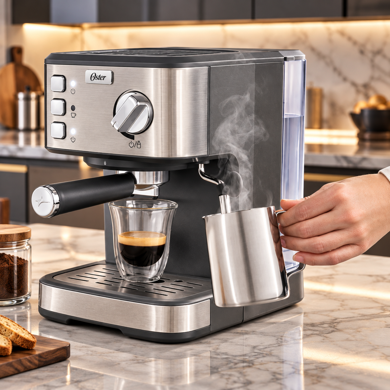 Cafetera de Espresso Oster Compacta de Acero Inoxidable BVSTEM5502