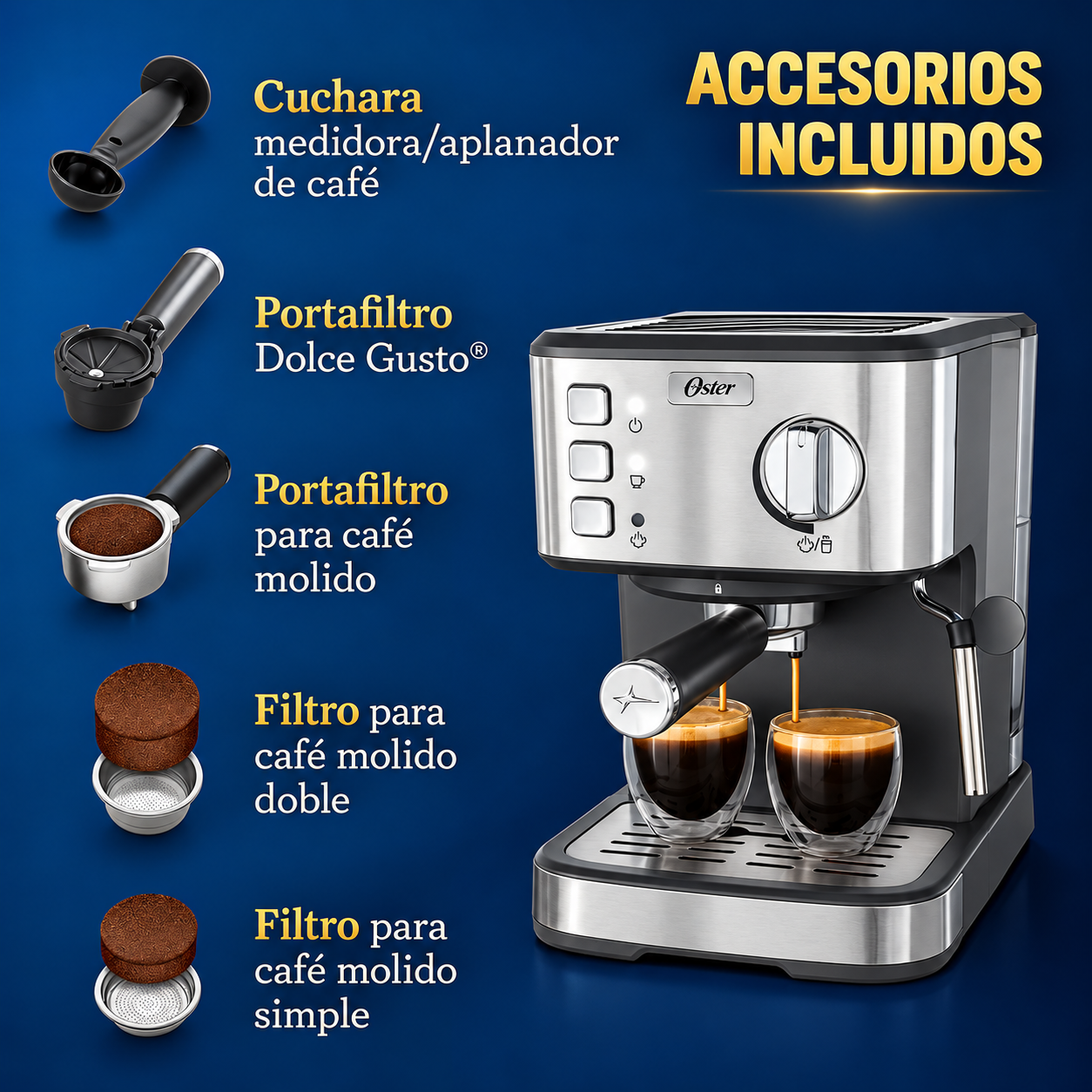 Cafetera de Espresso Oster Compacta de Acero Inoxidable BVSTEM5502 - imagen 8
