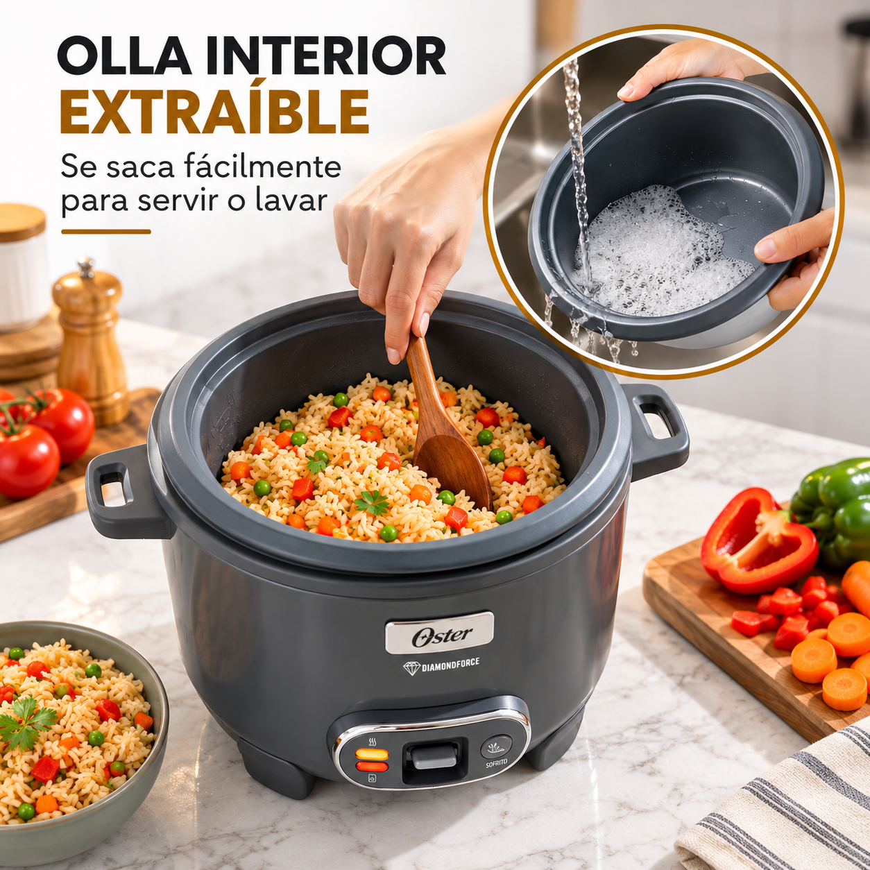 Olla Arrocera Oster 3 en 1 de 12 Tazas Función Sofrito CKSTRC12DFSKE - imagen 4