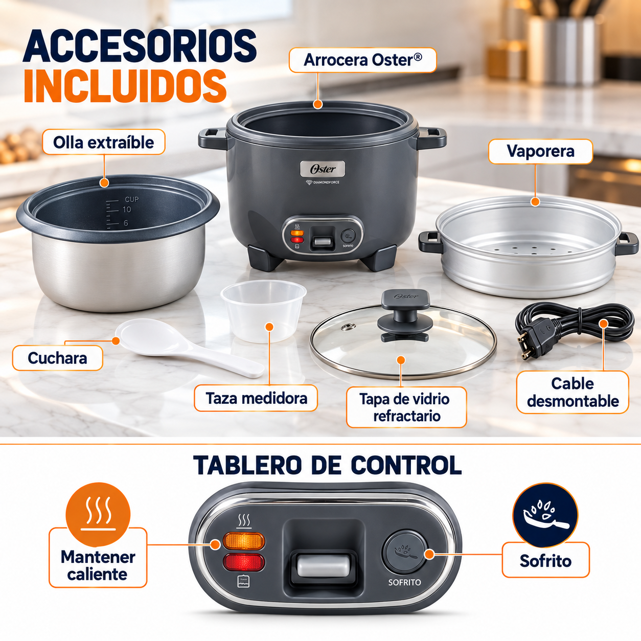 Olla Arrocera Oster 3 en 1 de 12 Tazas Función Sofrito CKSTRC12DFSKE - imagen 5