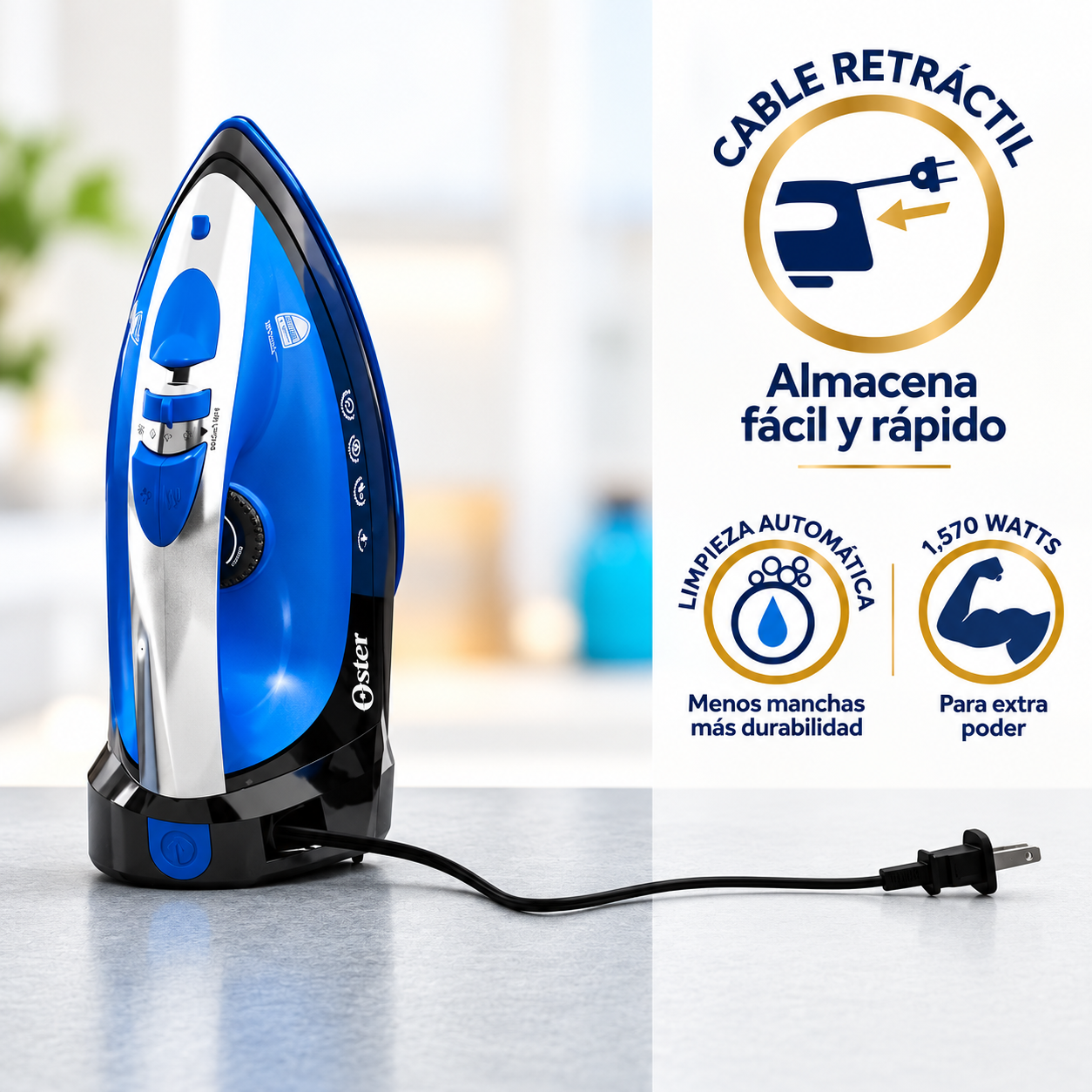  Plancha de Vapor Oster Cable Retráctil Aeroceramic GCSTBSRC202 Azul - imagen 5