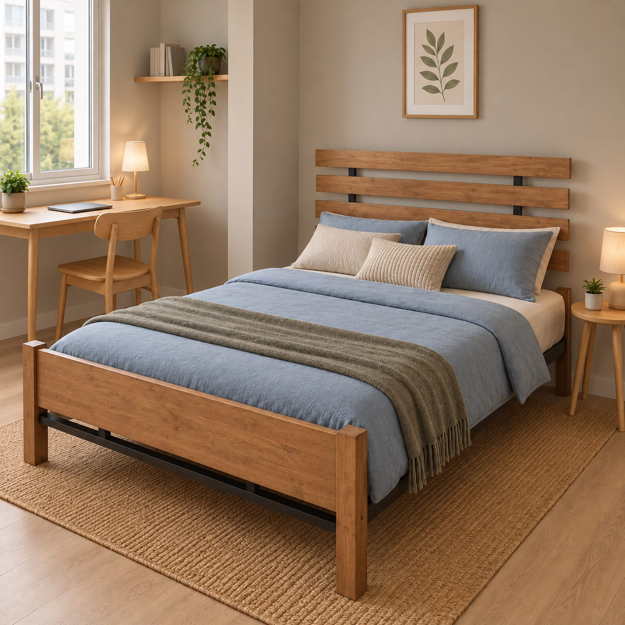 Cama Queen Tokoa de Metal con Respaldo de Madera CA-1710