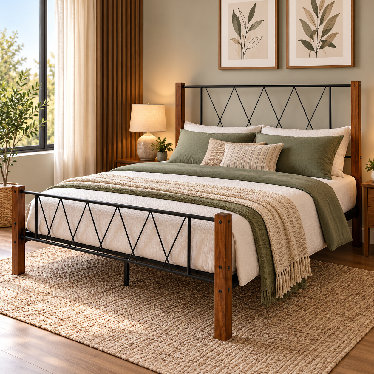 Cama Matrimonial Tokoa de Metal Madera con Respaldo CA-1721